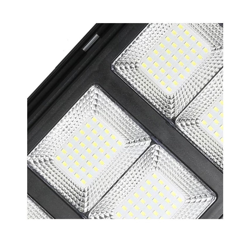 Lampa solara stradala Vivimall, cu telecomanda, senzor de miscare si lumina, suport prindere, 225 LED-uri, IP65, ABS, 15AH, 300W, temperatura culoare 6500K, 69.5x24.3x6.8 cm, autonomie 10-12 ore, negru - vivimall.ro