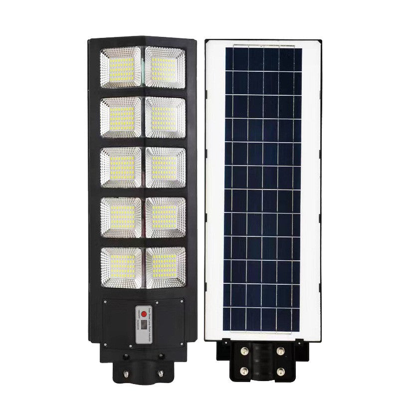 Lampa solara stradala Vivimall, cu telecomanda, senzor de miscare si lumina, suport prindere, 225 LED-uri, IP65, ABS, 15AH, 300W, temperatura culoare 6500K, 69.5x24.3x6.8 cm, autonomie 10-12 ore, negru - vivimall.ro