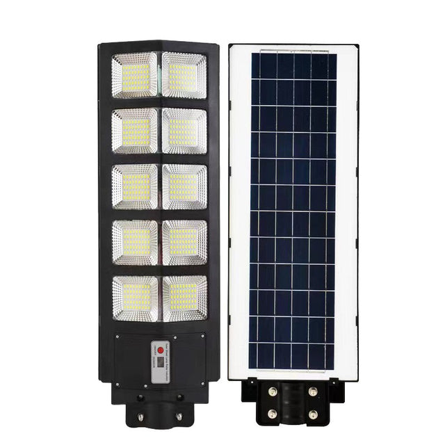 Lampa solara stradala Vivimall, cu telecomanda, senzor de miscare si lumina, suport prindere, 225 LED-uri, IP65, ABS, 15AH, 300W, temperatura culoare 6500K, 69.5x24.3x6.8 cm, autonomie 10-12 ore, negru - vivimall.ro