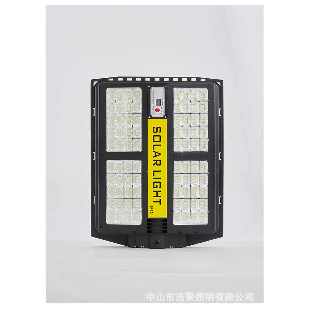 Lampa solara stradala Vivimall, cu telecomanda, senzor de miscare si lumina, suport prindere, 280 LED-uri, IP65, ABS, 12AH, 500W, temperatura culoare 6500K, 44.5x37.7x6.6 cm, autonomie 10-12 ore, negru - vivimall.ro