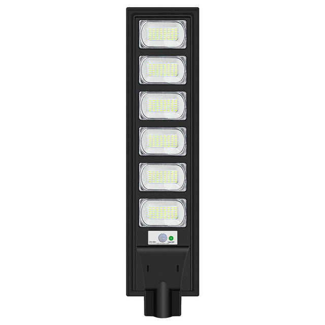 Lampa solara stradala Vivimall, cu telecomanda, senzor de miscare si lumina, suport prindere, 288 LED-uri, IP65, ABS, 15AH, 300W, temperatura culoare 6500K, 79x18.8x5 cm, autonomie 10-12 ore, negru - vivimall.ro