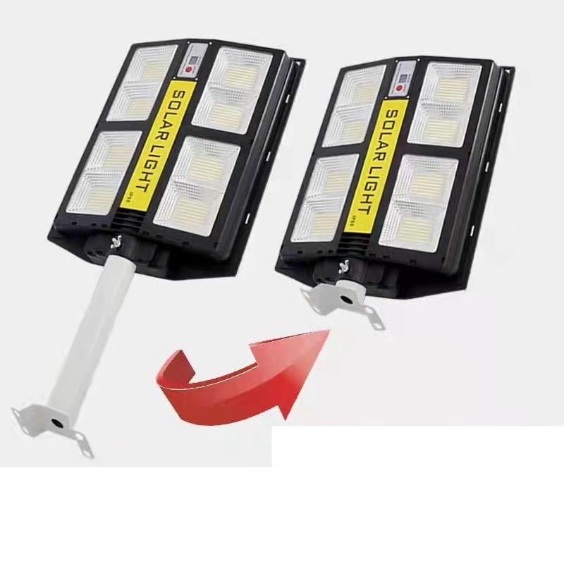 Lampa solara stradala Vivimall, cu telecomanda, senzor de miscare si lumina, suport prindere, 720 LED-uri, IP65, ABS, 15AH, 500W, temperatura culoare 6500K, 44.5x34.7x6.6 cm, autonomie 10-12 ore, negru - vivimall.ro