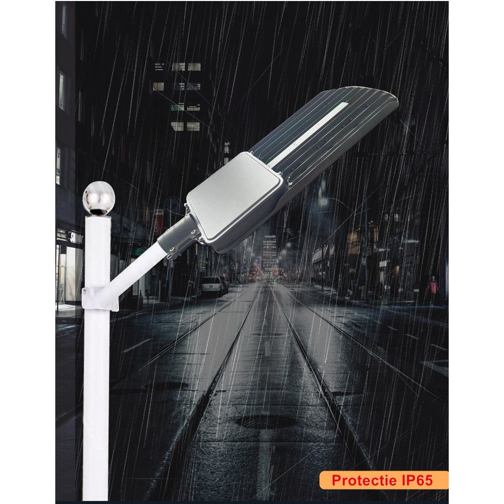 Lampa solara stradala Flippy, IP65, senzor de lumina, 306 LED-uri SMD, 3000 lm, panou 40W, putere 300W, autonomie 12-16 ore, telecomanda, montare prin fixare, pentru strada sau gradina, finisaj mat, material ABS,  70.3 x 36.5 x8.7 cm, lumina alb rece, gri - vivimall.ro