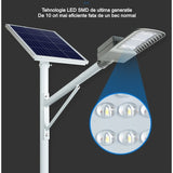 Lampa solara stradala Vivimall, IP65, senzor de lumina, 60 LED-uri SMD, 2250 lm, panou 25W, putere 200W, autonomie 12-16 ore, telecomanda, montare prin fixare, pentru strada sau gradina, finisaj mat, material ABS,  51.5 x 21 x 7.5, gri - vivimall.ro