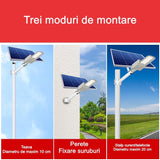 Lampa Solara Stradala, Ip65, Senzor De Lumina, 60 Led-Uri Smd, 2250 Lm, Panou 25W, Putere 200W, Autonomie 12-16 Ore, Telecomanda, Montare Prin Fixare, Pentru Strada Sau Gradina, Finisaj Mat, Material Abs, 51.5 X 21 X 7.5, Gri - vivimall.ro