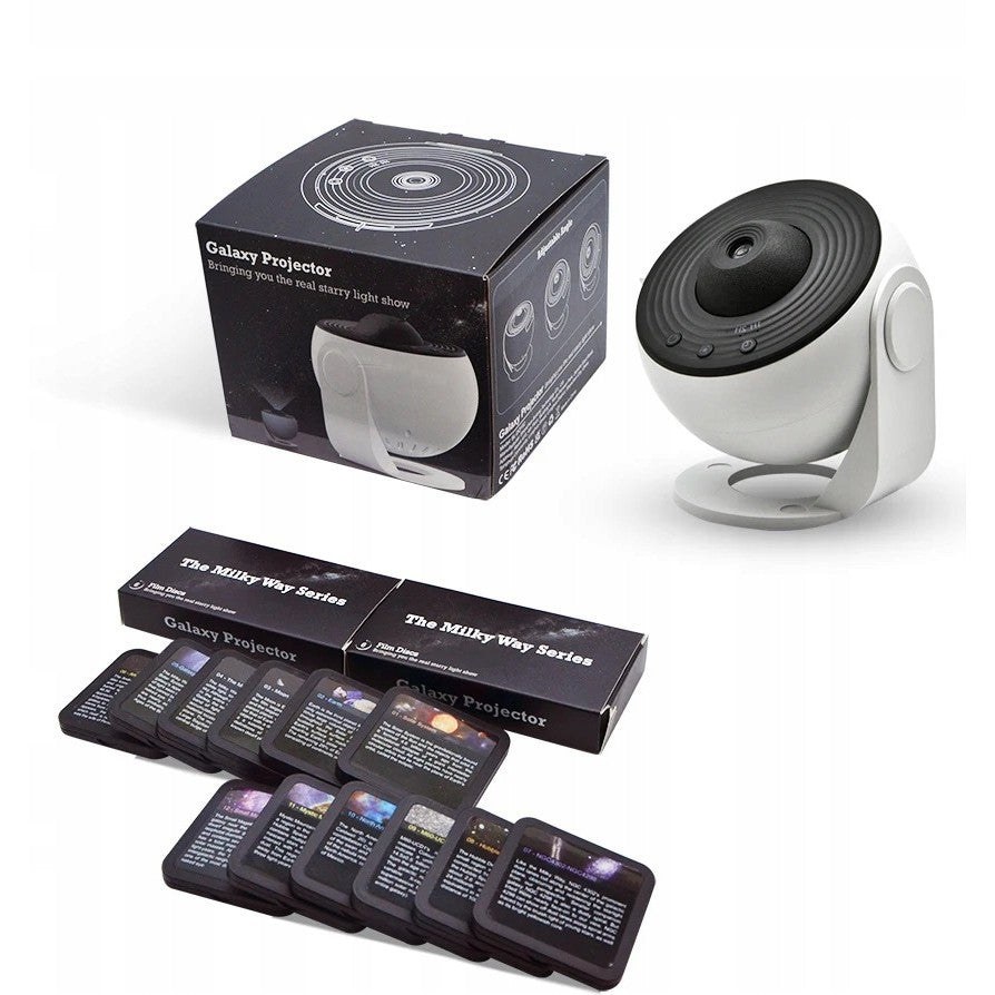 Lampa Tip Proiector Galaxie, Vivimall, pentru Dormitor, Tematica Cer Instelat, Model Glob, HD, Rotire 360 de Grade, 13 Imagini, Incarcare USB, 5 W, 11.2x10.8x10.9 cm, Alb Negru - vivimall.ro