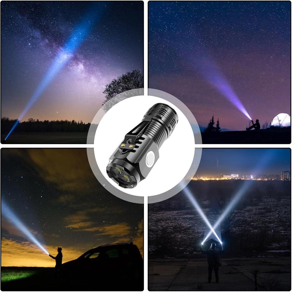 Фенерче с 3 LED ядра, USB зареждане, автономност 4-20 часа, максимален обхват 100-200 м, 5 W, скоба за окачване, магнитно дъно