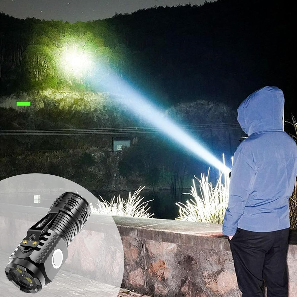 Фенерче с 3 LED ядра, USB зареждане, автономност 4-20 часа, максимален обхват 100-200 м, 5 W, скоба за окачване, магнитно дъно