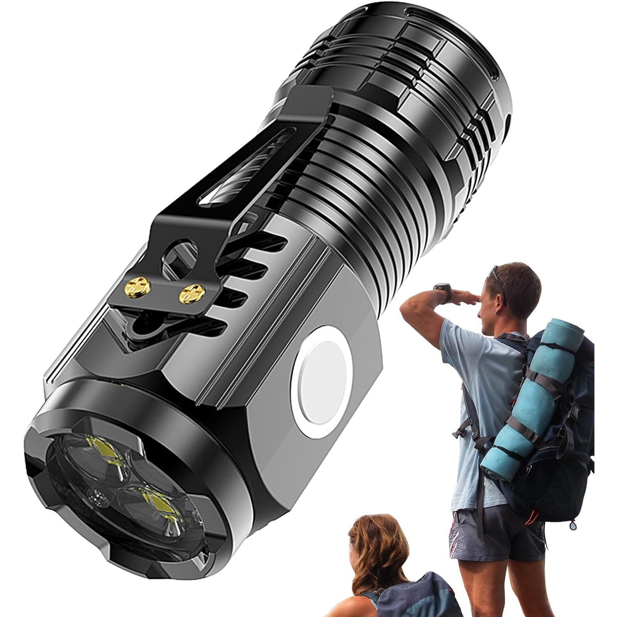 Lanterna cu 3 Nuclee Led, Vivimall, Incarcare USB, Autonomie 4-20h, Raza Maxima 100-200 m, 5W, 4 x 4 x 9 cm, Suport de Agatat, Fund Magnetic, Negru Galvanizat - vivimall.ro