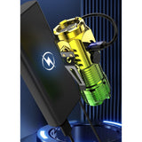 Lanterna cu 3 Nuclee Led, Vivimall, Incarcare USB, Autonomie 4-20h, Raza Maxima 100-200 m, 5W, 4 x 4 x 9 cm, Suport de Agatat, Fund Magnetic, Galben/Verde - vivimall.ro