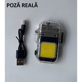 Lanterna Tip Breloc Cu Bricheta, Impermeabila, 3 Moduri Iluminare, 300 Mah, Incarcare Usb-C, Cob, Raza De Actiune 50 - 100 M