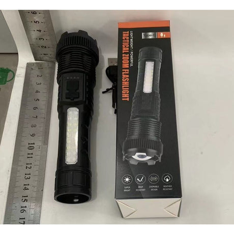 Lanterna LED Telescopica, Vivimall, Incarcare USB, Raza 200 m, 100W, 2 Surse de Lumina, 1200 mAh, Model P50, 16 x 3.8 x 3 cm, Negru - vivimall.ro
