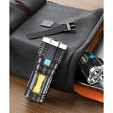 Lanterna LED Tactica 2 in 1, Vivimall, 4 Moduri de Iluminare, Tip Proiector COB, Rezistenta la Apa, Reincarcabila, USB, Lanterna de Drumetii, 13.6 x 5 cm, Negru - vivimall.ro