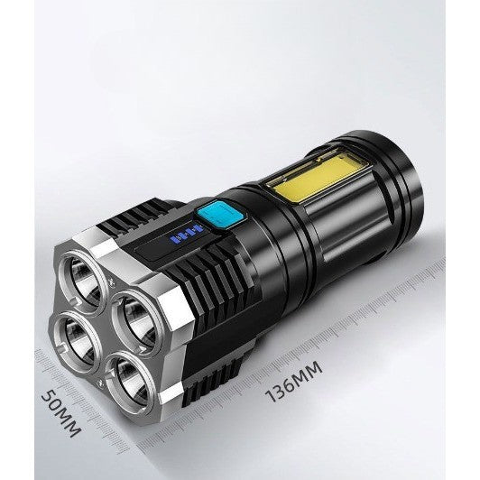 Lanterna Led Tactica 2 In 1, 4 Moduri De Iluminare, Tip Proiector Cob, Rezistenta La Apa, Reincarcabila, Usb, Lanterna De Drumetii, 13.6 X 5 Cm, Negru - vivimall.ro