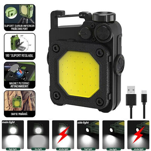 Lanterna Mini De Buzunar Tip Breloc, Incarcare Prin Usb Type C, Multifunctionala, Pentru Exterior, Camping, Alpinism, Ciclism, Mini Lanterna Elvis, Lumina Puternica, Culoare