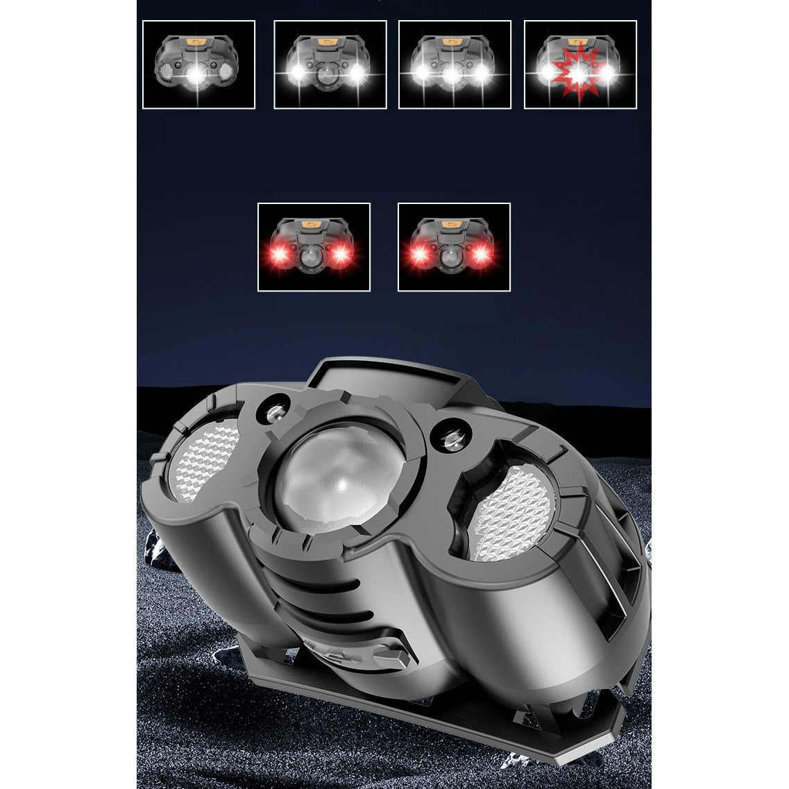 Lanterna LED de Cap, Vivimall, cu Suport Inclus, Incarcare USB Tip C, Raza 100-200m, 5W, 6 Trepte de Lumina, 400 mAh, Gri - vivimall.ro