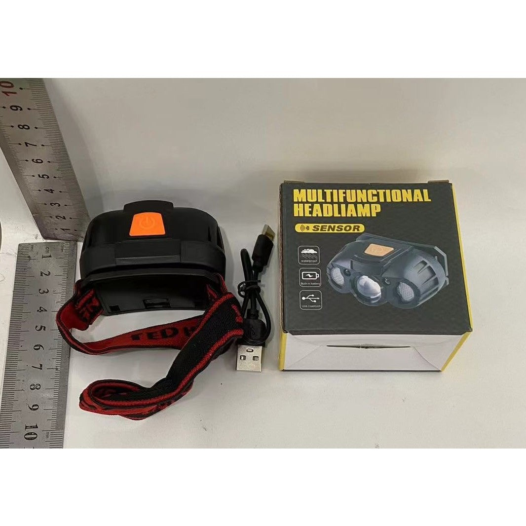 Lanterna LED de Cap, Vivimall, cu Suport Inclus, Incarcare USB Tip C, Raza 100-200m, 5W, 6 Trepte de Lumina, 400 mAh, Gri - vivimall.ro