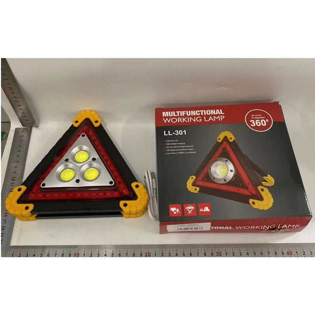 Triunghi Multifunctional de Avertizare, Vivimall, Lanterna LED, Impermeabil IP65, 800 lm, 2 x AA, Functie Incarcare Telefon, USB si Micro USB, COB, Portocaliu - vivimall.ro