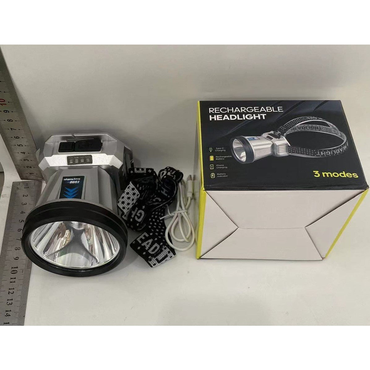 Lanterna Power Bank LED, Vivimall, cu Suport pentru Cap, Incarcare USB, Raza 100-200m, 5W, 3 Trepte de Lumina, Afisaj Baterie, Argintiu - vivimall.ro