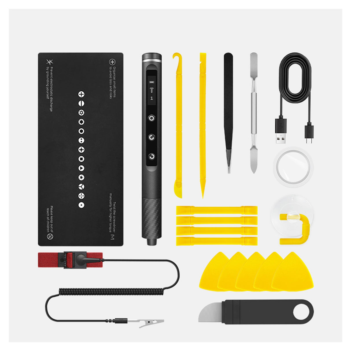 Surubelnita Profesionala Electrica, Flippy, Multifunctionala, Reancarcabila USB, Luminare LED, Kit 71 in 1, Set Complet cu Biti Torx, Phillips, Hex, Pentalobe, 21.4 x 12.4 cm, Negru - vivimall.ro