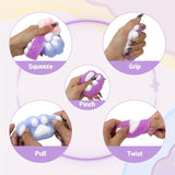 Jucarie Antistres Squishy, Vivimall, cu Revenire Lenta, Squeeze Pinch Family, Model Labuta de Pisica Pufoasa, 6x6 cm, 72g, Ambalaj Transparent, Mov-Alb - vivimall.ro