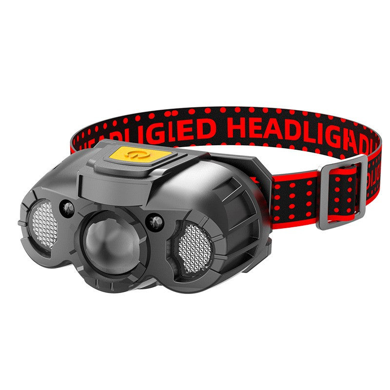 Lanterna LED de Cap, Vivimall, cu Suport Inclus, Incarcare USB Tip C, Raza 100-200m, 5W, 6 Trepte de Lumina, 400 mAh, Gri - vivimall.ro