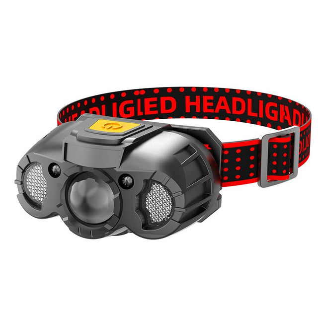 Lanterna LED de Cap, Vivimall, cu Suport Inclus, Incarcare USB Tip C, Raza 100-200m, 5W, 6 Trepte de Lumina, 400 mAh, Gri - vivimall.ro