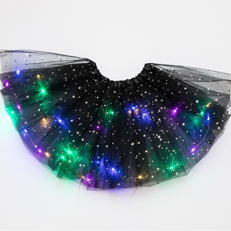 Fusta Led Pentru Copii, Tutu De Balet Pentru Fetite Cu Luminite E Incorporate, 30 Cm Lungime, Negru - vivimall.ro