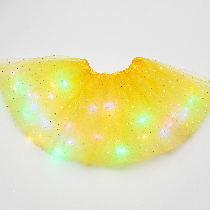 Fusta Led Pentru Copii, Tutu De Balet Pentru Fetite Cu Luminite E Incorporate, 30 Cm Lungime, Galben - vivimall.ro
