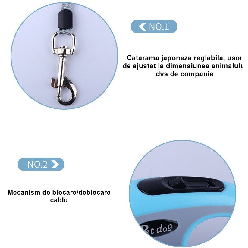 Lesa Automata Retractabila, Vivimall, pentru Caini, 5 m, 20 kg, ABS, Verde/Bleu, 8x12x4 cm - vivimall.ro