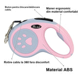 Lesa Automata Retractabila, Vivimall, pentru Caini, 5m, 20 kg, ABS, Roz/Gri, 8x12x4 cm - vivimall.ro