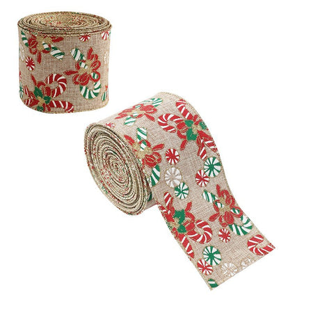 Panglica Decorativa pentru Craciun, Flippy, Ornament pentru Brad de Craciun, Pretreceri, Panglica cu Design Acadele de Craciun, 200 x 6.3 cm, Khaki- - vivimall.ro