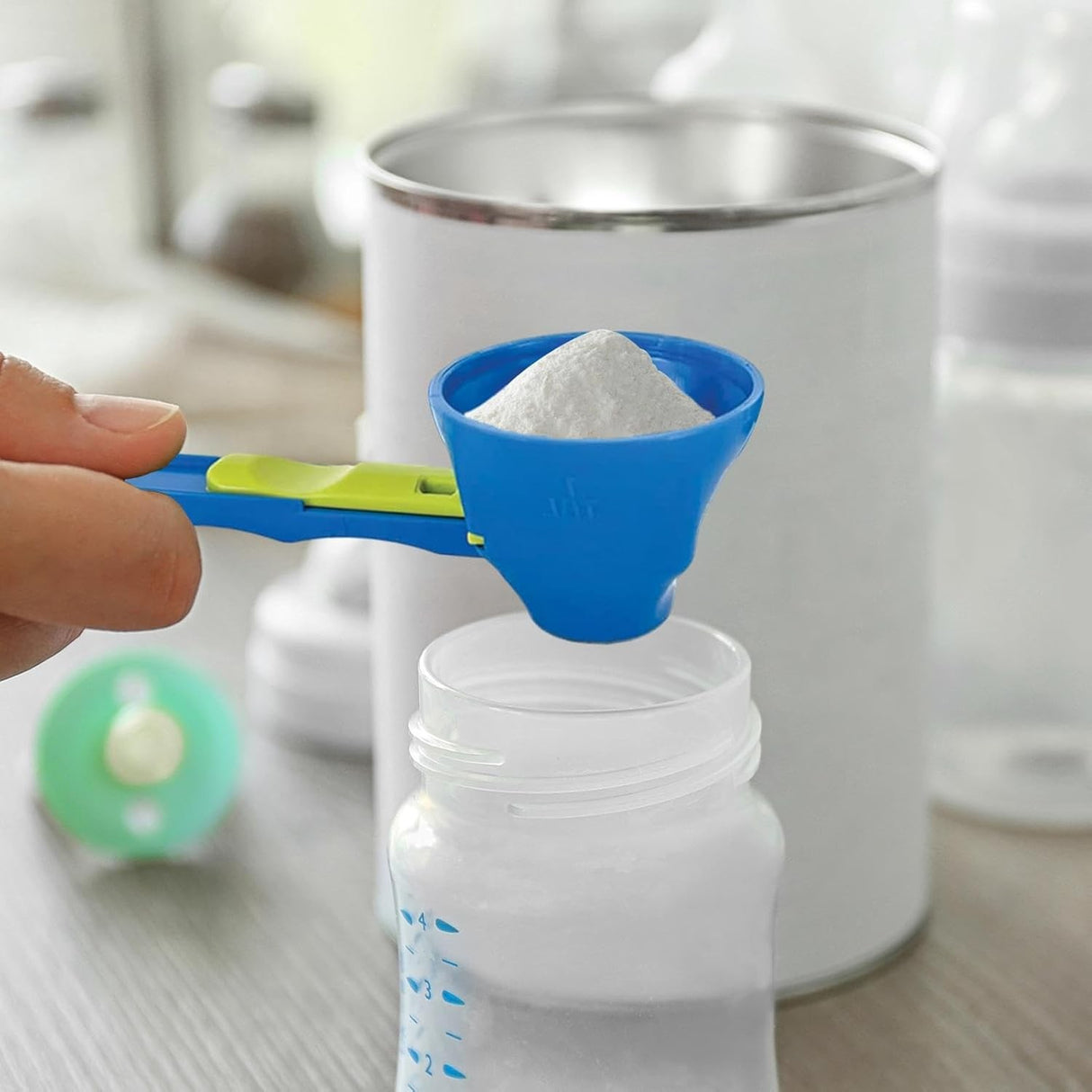 Lingura Gradata, Vivimall, Tip Palnie, din Plastic, Coada Lunga, 8 x 8 x 3 cm, Albastru/Verde - vivimall.ro