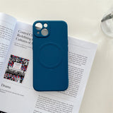 Husa protectie Flippy compatibila cu iPhone 13 Pro (6.1), Liquid MagSafe, ring-shaped, magnetica, Albastru - vivimall.ro