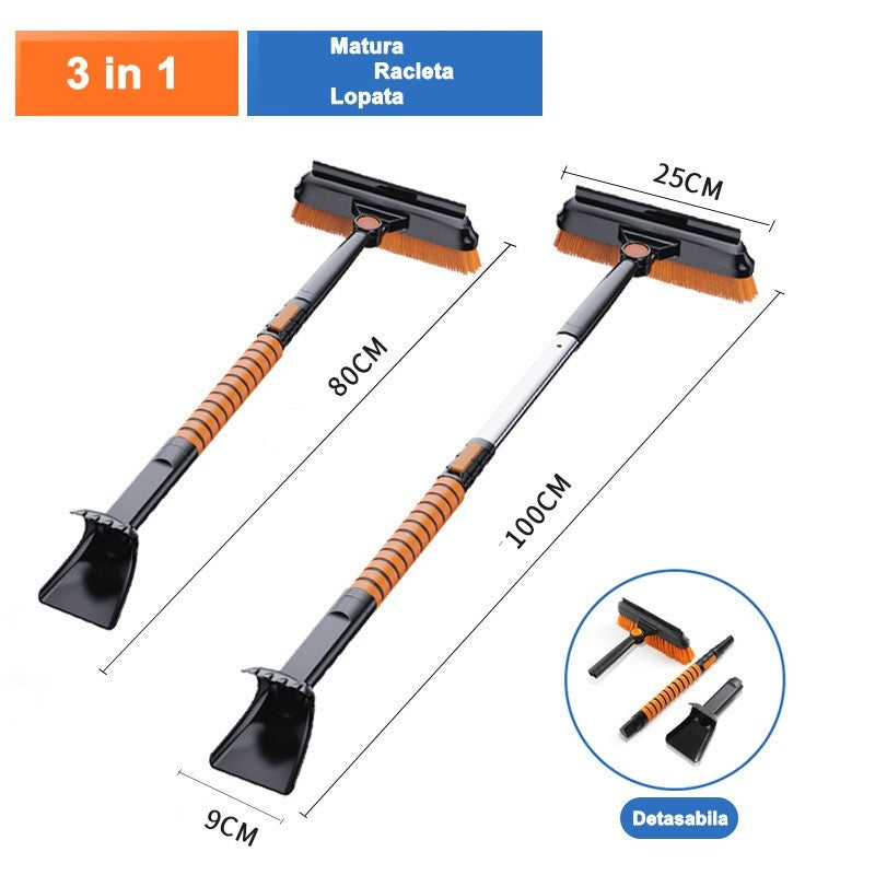 Lopata pentru zapada Vivimall, 3 in 1, Perie si Racleta, Rotativa, Telescopica, Detasabila, Material Aluminiu si ABS, 100 x 25 cm, negru - vivimall.ro