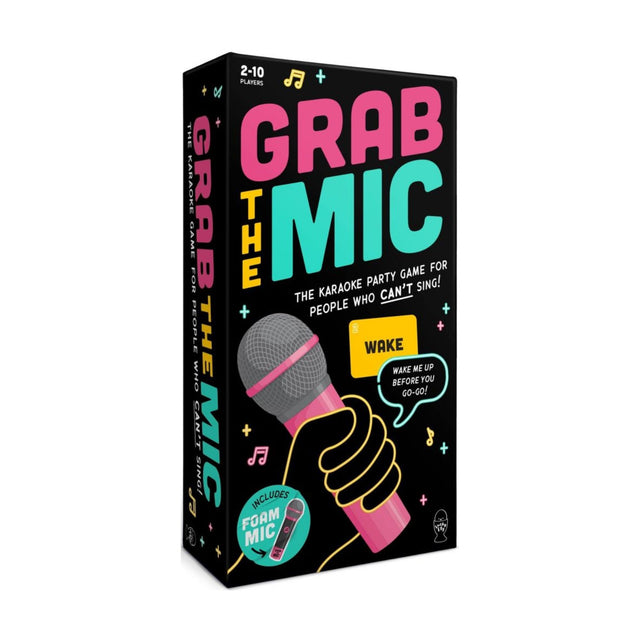 Joc de societate Grab The Mic Flippy tip karaoke, cutie neagră și roz, vedere frontală