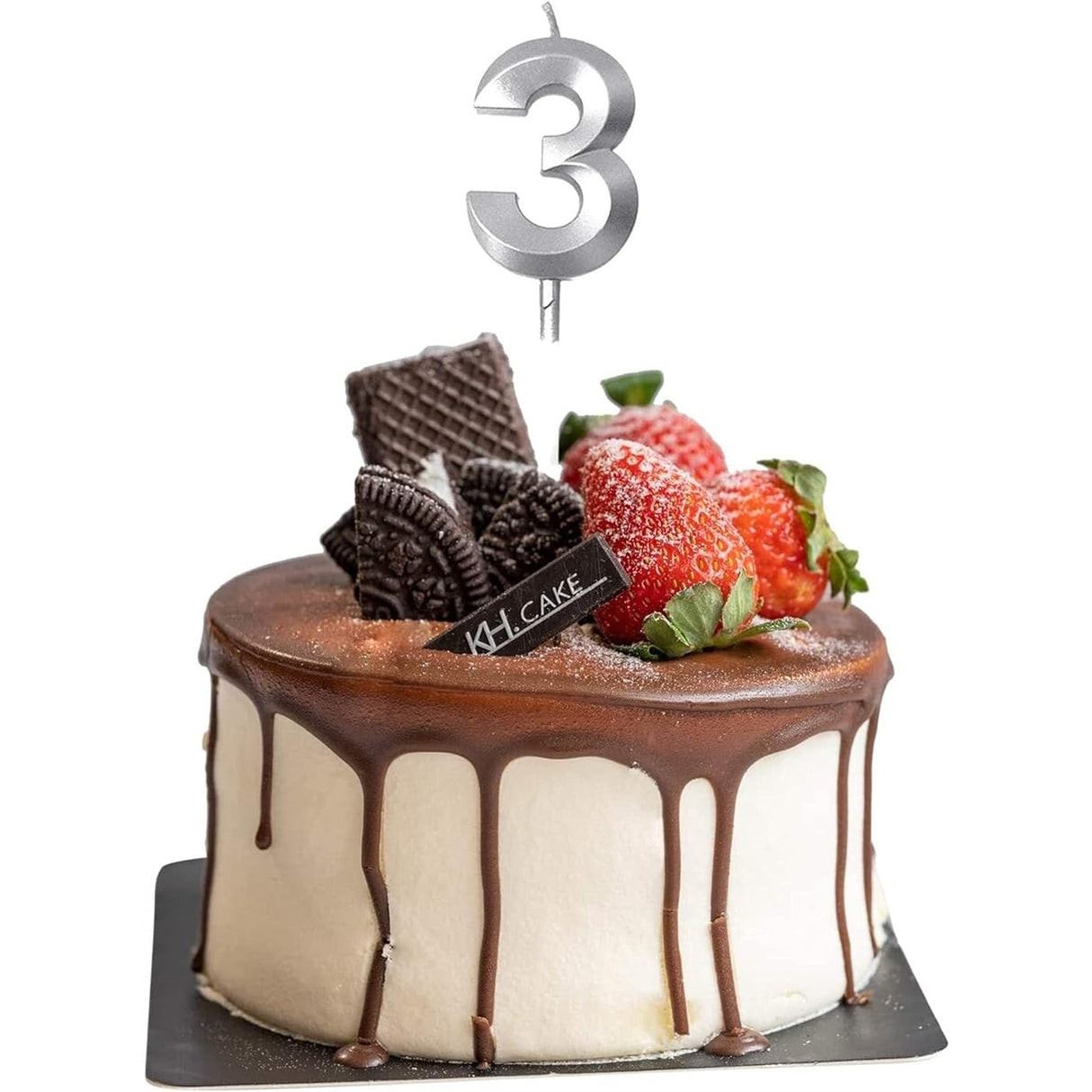 Lumanare Cifra 3, Flippy, Model Diamond, 5 x 3.4 cm, Argintiu - vivimall.ro