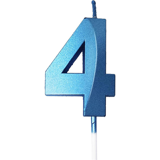 Lumanare Cifra 4, Flippy, Model Diamond, 5 x 3.4 cm, Albastru - vivimall.ro