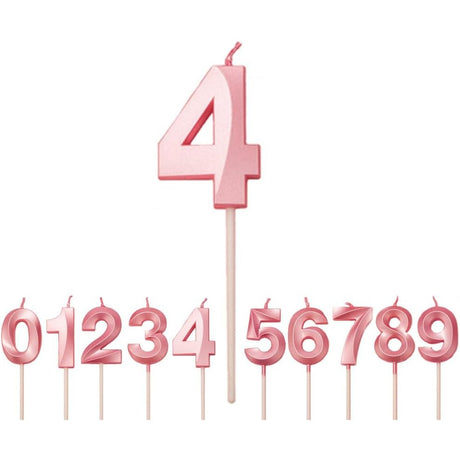 Lumanare Cifra 4, Flippy, Model Diamond, 5 x 3.4 cm, Roz - vivimall.ro