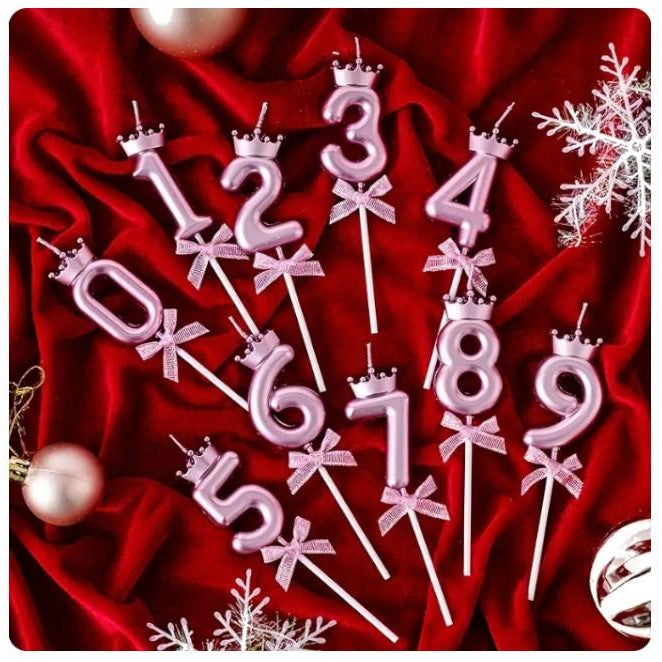 Lumanare Cifra 4, Vivimall, Model Coroana cu Fundita, Pentru Tort, 6 x 2.5 cm Mov - vivimall.ro