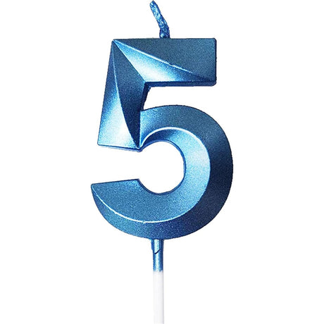 Lumanare Cifra 5, Flippy, Model Diamond, 5 x 3.4 cm, Albastru - vivimall.ro