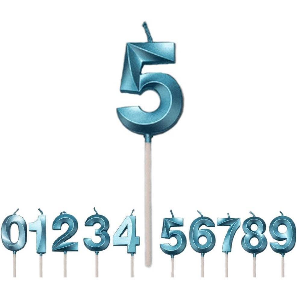 Lumanare Cifra 5, Flippy, Model Diamond, 5 x 3.4 cm, Albastru - vivimall.ro