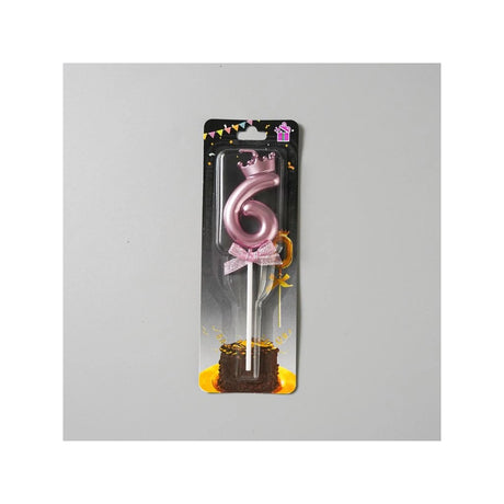 Lumanare Cifra 6, Vivimall, Model Coroana cu Fundita, Pentru Tort, 6 x 2.5 cm Mov - vivimall.ro