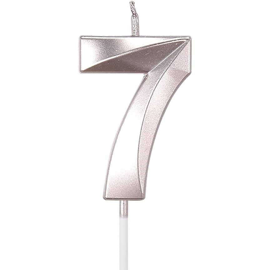 Lumanare Cifra 7, Flippy, Model Diamond, 5 x 3.4 cm, Argintiu - vivimall.ro