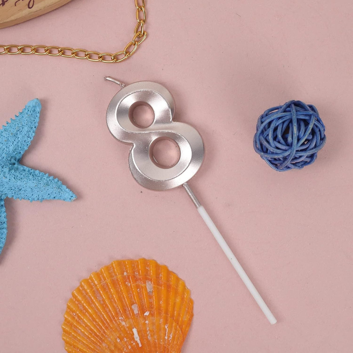 Lumanare Cifra 8, Flippy, Model Diamond, 5 x 3.4 cm, Argintiu - vivimall.ro