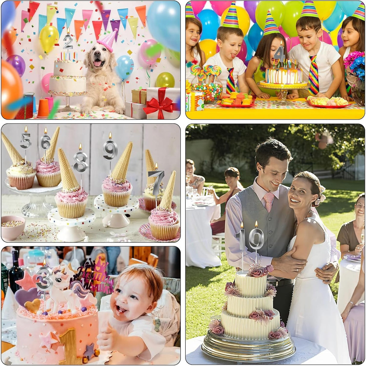 Lumanare Cifra 8, Flippy, Model Diamond, 5 x 3.4 cm, Argintiu - vivimall.ro