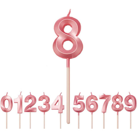 Lumanare Cifra 8, Flippy, Model Diamond, 5 x 3.4 cm, Roz - vivimall.ro