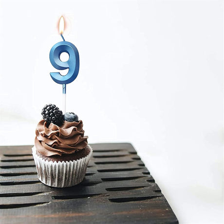 Lumanare Cifra 9, Flippy, Model Diamond, 5 x 3.4 cm, Albastru - vivimall.ro