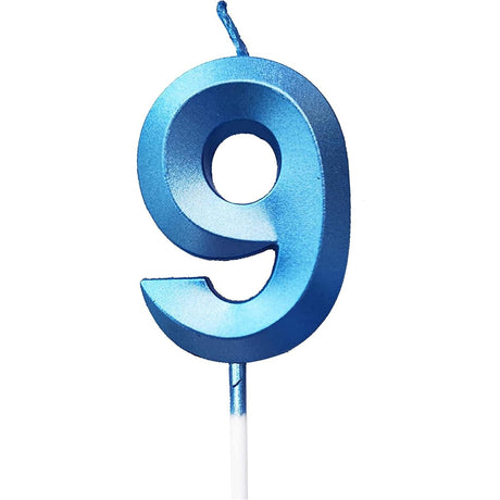 Lumanare Cifra 9, Flippy, Model Diamond, 5 x 3.4 cm, Albastru - vivimall.ro