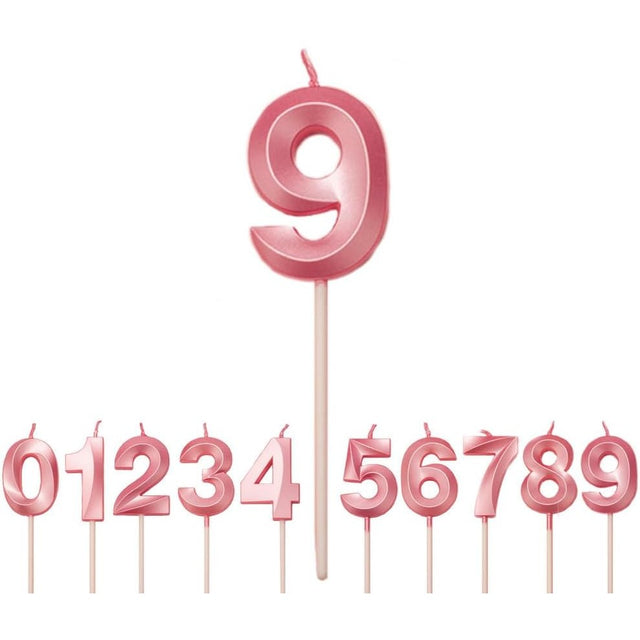 Lumanare Cifra 9, Flippy, Model Diamond, 5 x 3.4 cm, Roz - vivimall.ro